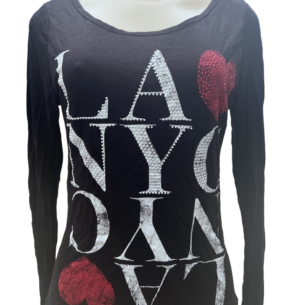 New black graphics top embellished